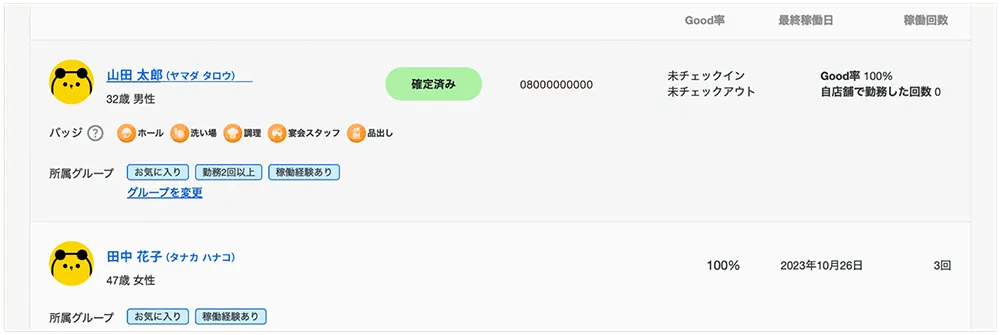 ワーカー管理画面でワーカーさんのバッジ取得状況を確認