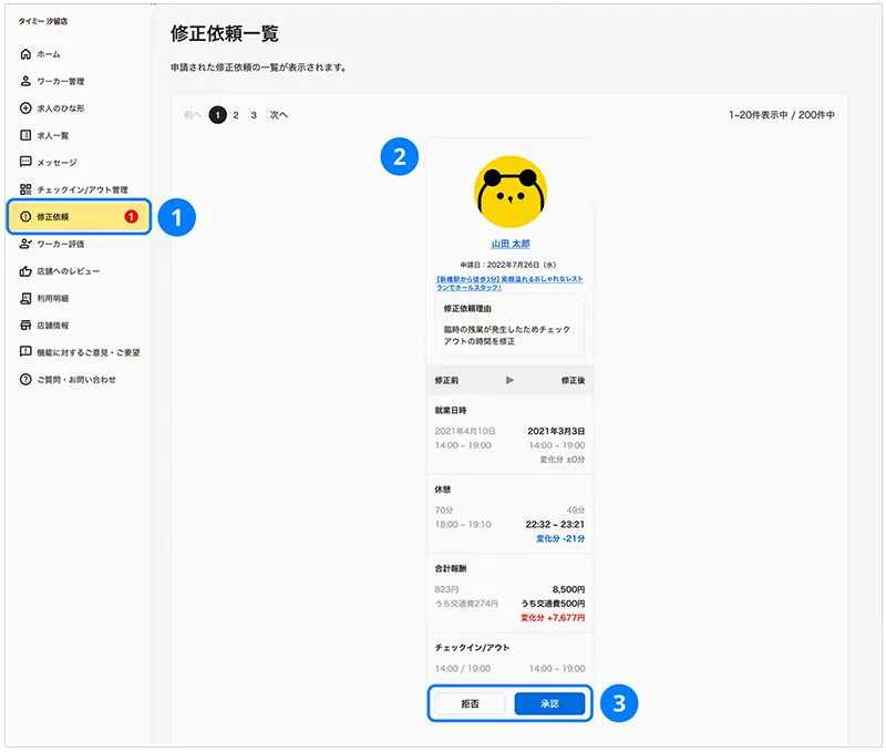 修正依頼のページのイメージ