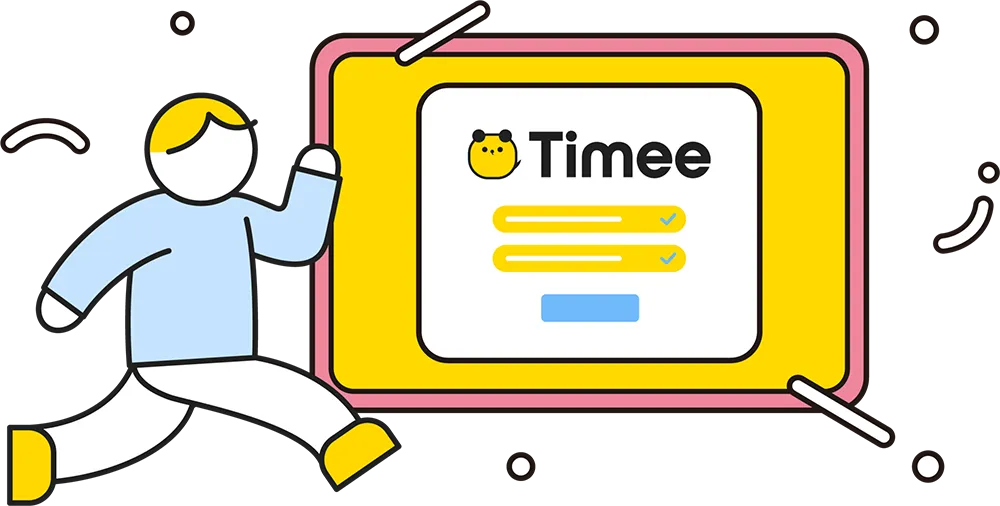 タイミー使い方6ステップの概要図。ログインから求人作成、マッチング、受け入れ、評価までの流れを示すフローチャート